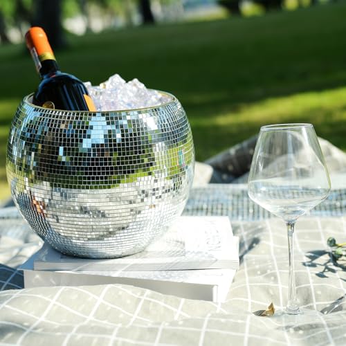 Wittolins Disco Ice Bucket for Cocktail Bar,Mirror Silver Disco Ball Decor,Retro Party Accessories,9.8 Inch Disco Ball The...