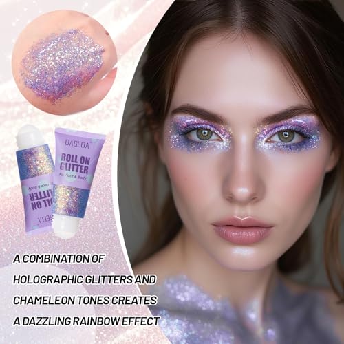 DAGEDA Roll-on Body Glitter,Holographic Face Hair Glitter Gel for Festival Outfit Mermaid Accessories,Chameleon Color Body...