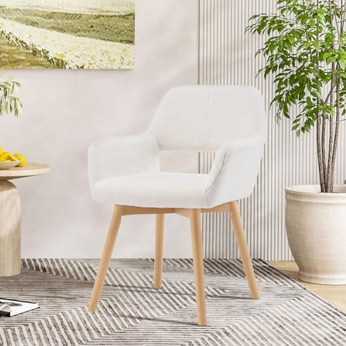 YEEFY Desk Chair No Wheels Vanity Chair Makeup Chair Comfy Accent Chair for Living Dining Room Bedroom Home Office Mid Cen...