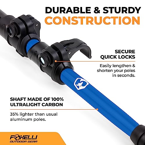 Foxelli Hiking Poles Bundle (2 Pairs) – Black & Blue Collapsible Lightweight Carbon Fiber Trekking Poles with Accessories