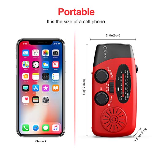 Esky Emergency Hand Crank Radio 7400mWh with 3 LED Flashlight, AM/FM/NOAA Portable Weather Radio with Power Bank Phone Cha...