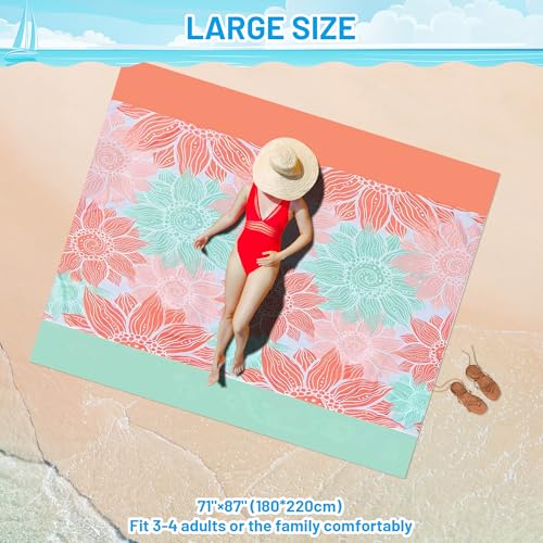 Omoojee Beach Blanket Waterproof Sandproof, 87" X 71" Beach Mat for Outdoor Beach, Picnic, Camping, Hiking (Pink Flower)