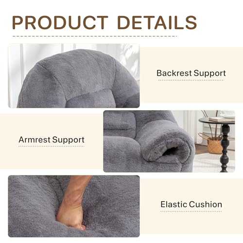 Chifee & Vingol Bean Bag Chair with Back Support, Oversized Bean Bag Couch for Adults and Kids Cozy Chair for Living Room Bedroom Dormitory,Gray