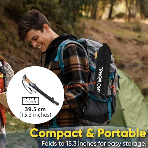 TREKOLOGY Hiking Poles with Real Cork Grips, Adjustable for Heights 5'2'' to 6'5'' – Lightweight Trekking Poles, Aircraft-...