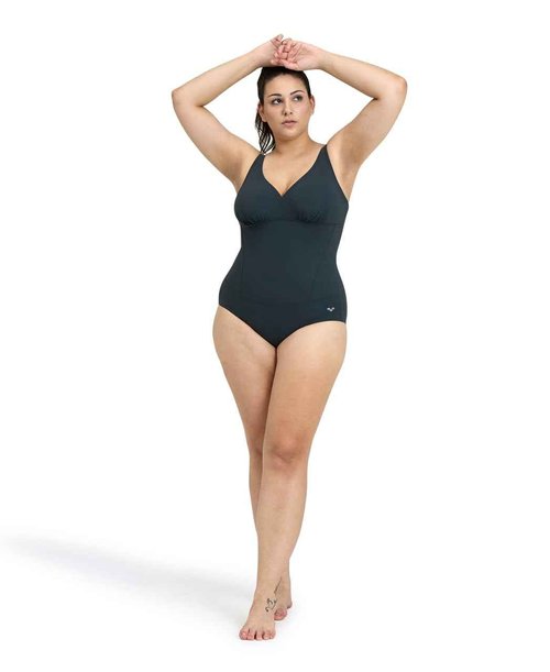 ARENA Bodylift Women's Maura C-Cup Plus Size One Piece Shaping Swimsuit U Back Tummy Control Bathing Suit, Night Gray, 16W-18W