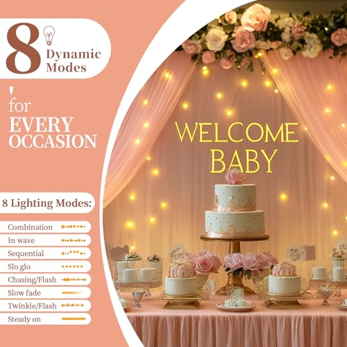 Patioman 10x10ft Pink Tulle Backdrop Curtain with String Lights, Wrinkle-Free Sheer Wedding Backdrop for Birthday Parties,...