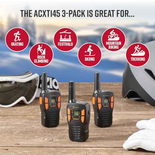 Cobra ACXT145-3 Compact Walkie Talkies - Rechargeable, Lightweight, 22 Channels, Long Range 16-Mile Two-Way Radio Set (3-Pack), Black