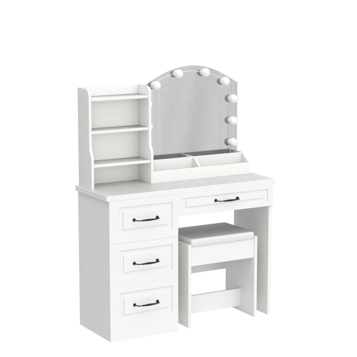 Vabches Makeup Vanity Desk with Lights and 4 Drawers, White Vanity Set Makeup Table Lots Storage, 3 Lighting Colors, Large Size 39.4in(L)