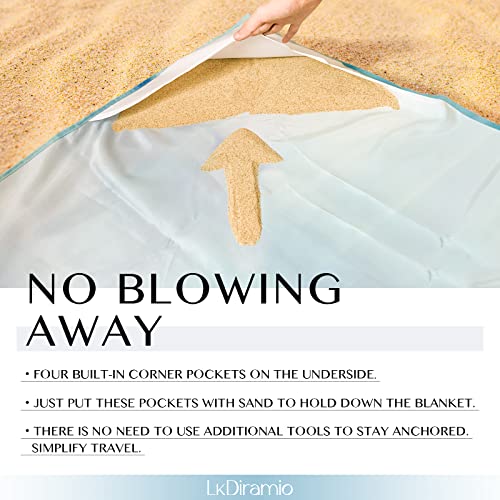 LkDiramio Beach Blanket Sand Proof Waterproof Oversized 100" x 80" Sand Free Mat with Corner Pockets and Mesh Bag for Outd...
