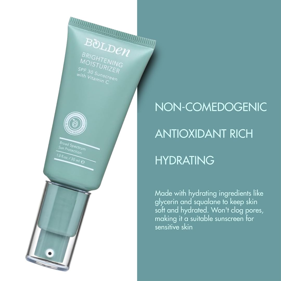 BOLDEN SPF 30 Brightening Face Moisturizer with Vitamin C | Broad Spectrum UVA/UVB Sunscreen | Applies Clear without Chalky Resi