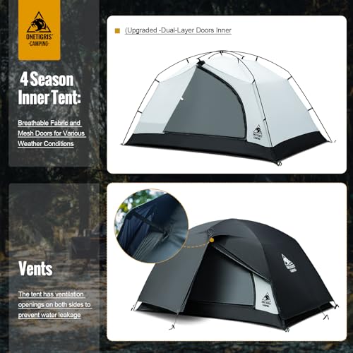 OneTigris Stella 4 Season Camping Tent Backpacking 2 Person Waterproof Lightweight Easy Setup Instant 3000mm Waterproof Ra...