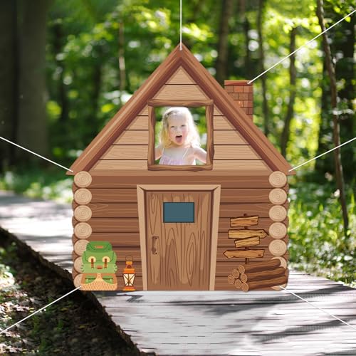 Camping Party Decorations Photo Prop Selfie Frame Happy Camper Photo Booth Props Rustic Wooden Cabin Banner Sign Supplies ...