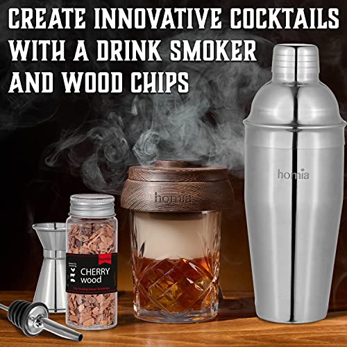 Bartender Kit with Whiskey Smoker - 13 pcs, Bamboo Stand - Bar Set with Cocktail Shaker, Bartending Kit with Essential Bar...