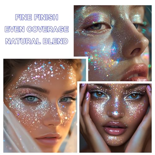 Roll-on Holographic Body Glitter Gel for Face and Hair, Chameleon Color Changing Glitter Gel Under Light, Chunky Mermaid S...