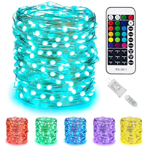 Minetom Color Changing Fairy String Lights - 33 ft 100 LED USB Silver Wire Lights with Remote and Timer, Starry Fairy Ligh...
