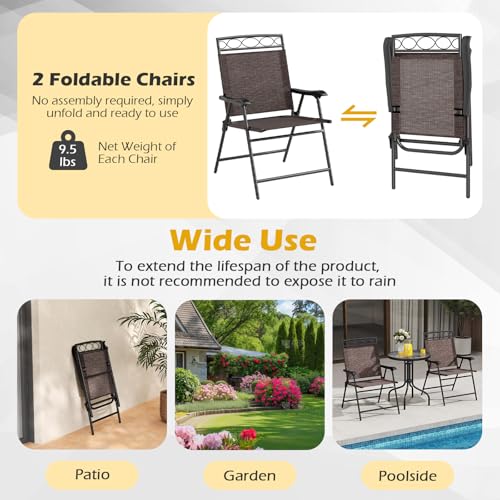 Goplus Bistro Table and Chairs Set of 2, Outdoor 3 Piece Patio Bistro Set with 1.57” Umbrella Hole, Tempered Glass Tableto...
