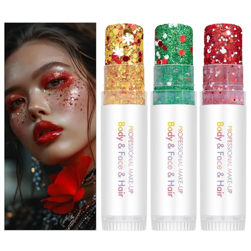 Green Body Glitter Stick,Sparkling Neon Outfit Party Holographic Sequins Paint Mardi Gras Accessories Face and Hair Glitte...
