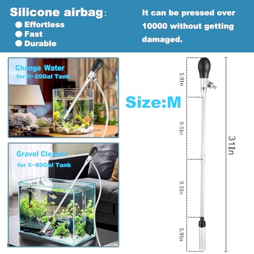 Carefree Fish Aquarium Gravel Cleaner 6Ft Hose Silicone Airbag Fish Tank Water Changer Gravel Vacuum Adjustable Length AB...