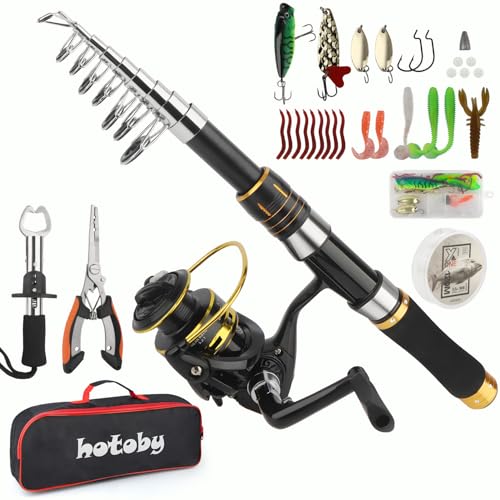 Fishing Pole Combo Set, 6.89ft Fishing Rod and Reel Combo, Carbon Fiber Telescopic Fishing Rod Kit with Spinning Reel, Fis...
