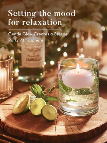 Ashlux White Floating Candles 2 inch, 24 Pack Floating Candles 5-6 Hours Long Burning, Unscented Floating Candle for Cente...