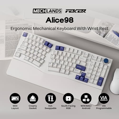 MechLands Feker Alice98 Ergonomic 98 Keys Custom Mechanical Keyboard, VIA Programmable, USB-C Wired Gaming Keyboard, Hot S...