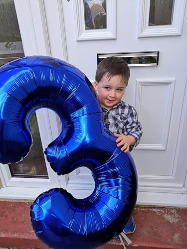 Metallic Blue Number 3 Balloon 40 Inch, 3 Balloon Number, 3rd Birthday Decorations, Navy Blue Party Supplies for Boys Girls