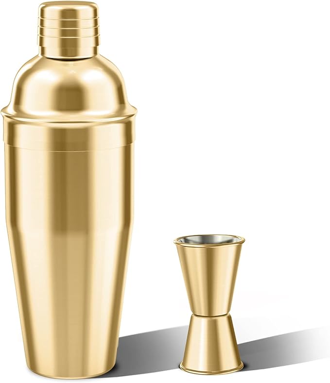 LUCKYGOOBO Cocktail Shaker with Double Measuring Jigger,18/8 Stainless Steel 24oz Martini Shaker Set,Drink Shaker Built-in...