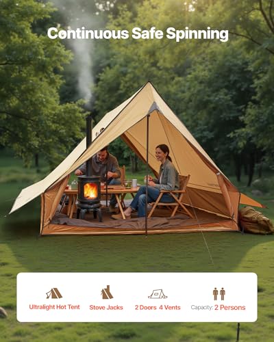 VEVOR Hot Tent, Camping Tipi Hot Tents with Stove Jack, Portable Winter Camping Tents with Snow Skirt, Easy Setup, Waterpr...