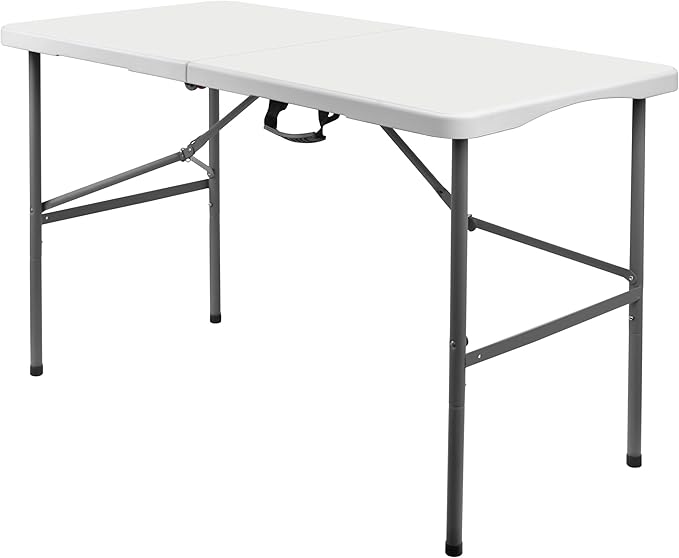 4FT Folding Table, Heavy Duty Plastic Table, Portable Folding Workbench for Picnic, Party, Camping with Handle, Locks, Str...