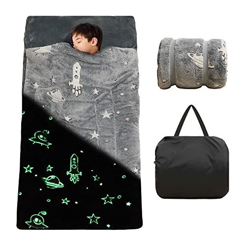 Kids Sleeping Bag for Girls Boys Glow in The Dark Toddler Slumber Bag Luminous Soft Sleepover Bag Nap Mat Preschool Daycar...