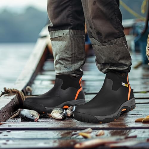 Kalkal Men's Rubber Boots, Waterproof Ankle Rain Boots, Insulated Working Booties with Comfortable Sports Sole, Outdoor Mu...