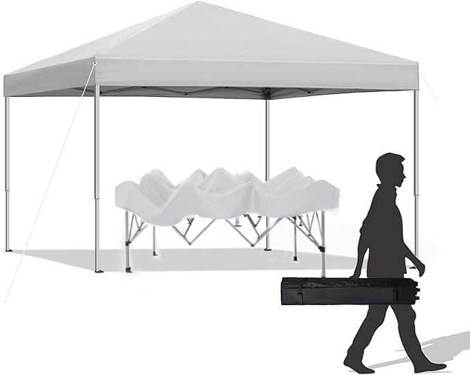 10x10 ft Pop Up Canopy Tent, Easy Up Instant Outdoor Canopy, Straight Legs, Wheeled Carry Bag - White