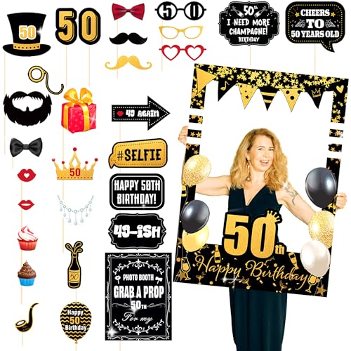 LaVenty Black Gold Glitter 50th Birthday Party Photo Booth Props 50th Birthday Photo Frame Birthday Photo Frame Birthday P...