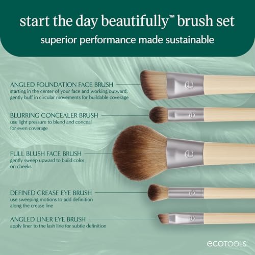 EcoTools Makeup Brush Set for Eyeshadow, Foundation, Blush, and Concealer with Bonus Storage Case, Start the Day Beautiful...