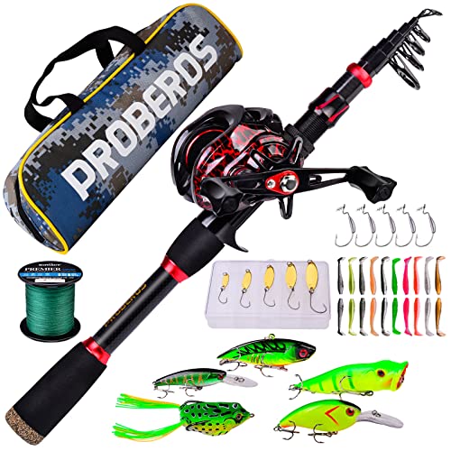 Fishing Rod and Reel Combo, 6.9ft Carbon Fiber Telescopic Fishing Pole with Spinning/Baitcasting Reel Combos, Sea Saltwate...