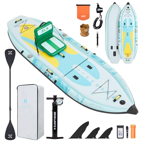 ZLX 11'6''x42'' Extra Wide Inflatable Fishing Paddle Board for Adults- Stable Non-Slip Deck Pad, Dual Reinforced Sides & Q...