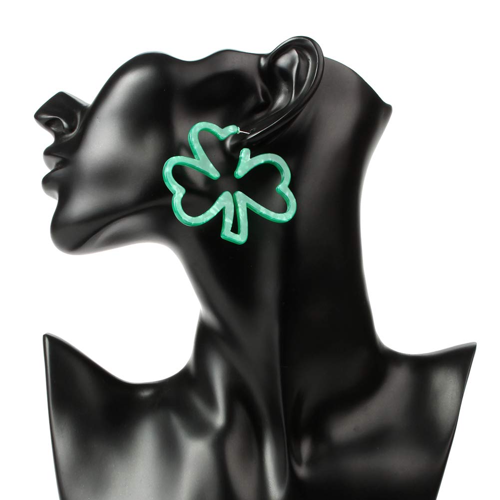 Green Shamrock hoop earrings Good Luck Charm Acrylic Resin Shamrock St Patrick's Day hoop earrings for Women(Green)
