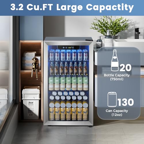 Electactic Mini Fridge 130 Can Beverage Refrigerator Cooler, 3.2 Cu.Ft Drink Fridge forSoda Wine Beer, Digital Temperature...