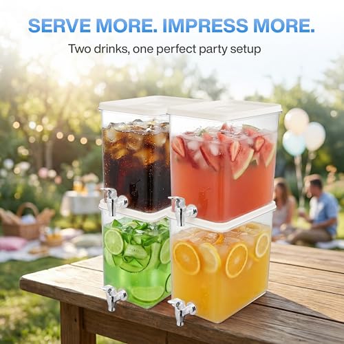 Drink Dispenser for Fridge (2 Pack) 2 Gallon Beverage Cube Dispenser with Spigot, Stackable, Leak-Proof Plastic Juice, Sod...