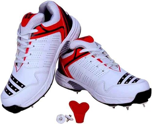 HITMAX Power Metal Spikes Rubber Sole Cricket Shoes for Men (Lightweight (White red, US Footwear Size System, Adult, Men, Numeric, Medium, 6)