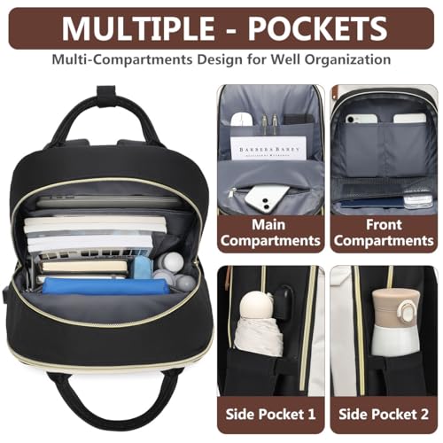 Laptop Backpack for Women Bag - 15.6 inch Work Travel Backpack with USB Charger College Bookbag Waterproof Business Comput...