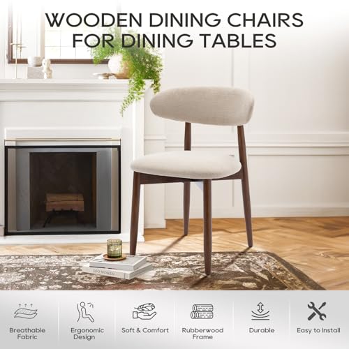COLAMY Wooden Dining Chairs Set of 4, Modern Fabric Upholstered Kitchen Side Chairs, Farmhouse Dining Room Chair with Foot...