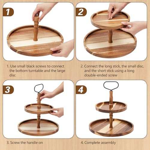 LemonRoad 2 Tiered 360° Rotatable Acacia Charcuterie Boards gift Large Wood Serving Tray Charcuterie cake stand,Perfect fo...