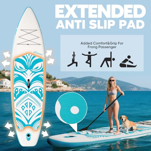 Inflatable Paddle Board,Stand Up Paddle Board Set, Extra Wide SUP Board with Removable Fin, Floating Paddle, Hand Pump, Wa...
