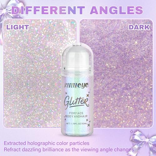 Roll-on Face Body Glitter Gel for Women, 1.69oz Large Capacity Holographic Color Changing Glitter Gel Shimmer Makeup for S...