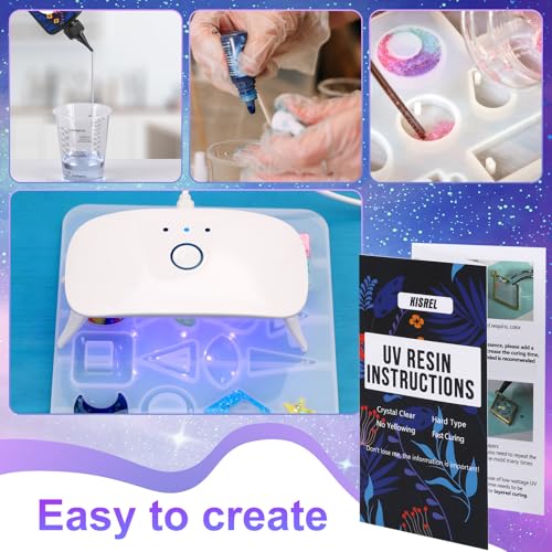 KISREL UV Resin Jewelry Making Kit, 300g Crystal Clear Resin with Light and Molds, DIY Jewelry Making Kit, Resina Starter ...