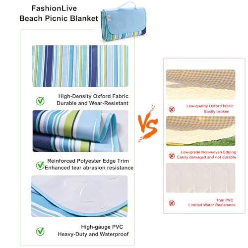 FashionLive Beach Blanket Extra Large Picnic Blankets Sandproof Waterproof Outdoor Indoor Blanket Lightweight Handy Mat Po...