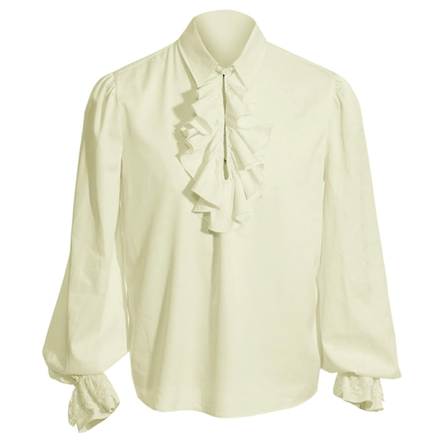 JIEFULL Mens Pirate Shirt Ruffle Puffy Colonial Frilly Steampunk Blouse Vampire Victorian Regency Medieval Renaissance Elizabethan Poet for Halloween Cosplay Costume(Beige,S)
