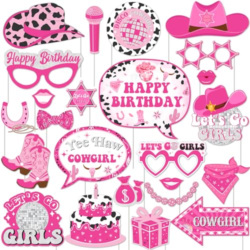 JOYMEMO 24 Pieces Disco Space Cowgirl Photo Booth Props - Western Themed Party Decorations, Let's Go Girls Birthday Party ...