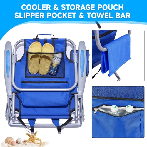 Canpsky Portable Beach Chair for Adults, Outdoor Camping Chair Lay Flat Folding Backpack Beach Reclining Chair with 5 Posi...